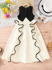 Big Girls Velvet Bow Color-Block Ruffle Midi Dress - Ivory | 21 Cen...