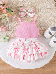 2pcs Baby Girls Ribbed Ruffle Bodysuit & Bow Skirt Set - Rose | 21 ...