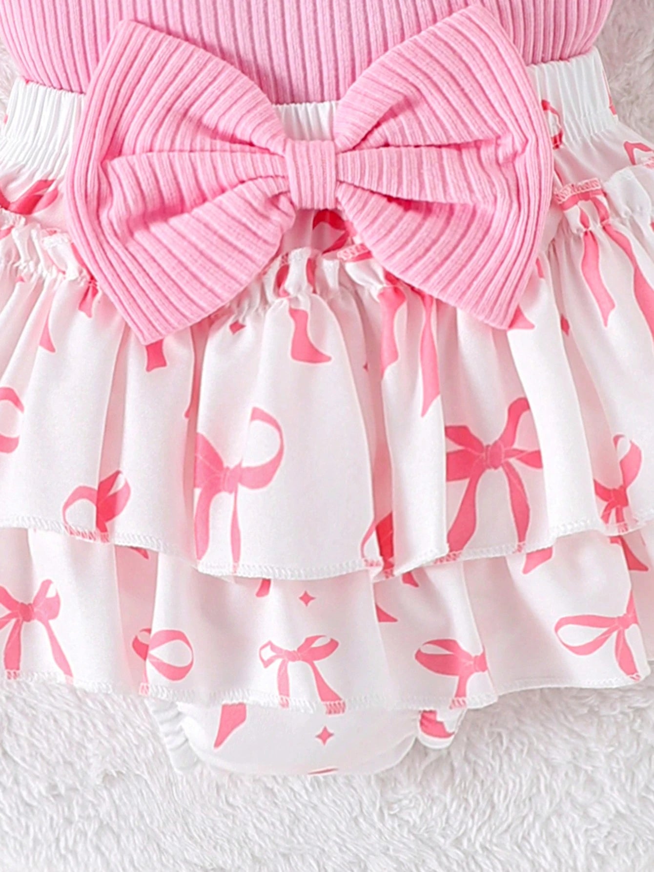 2pcs Baby Girls Ribbed Ruffle Bodysuit & Bow Skirt Set - Rose | 21 ...