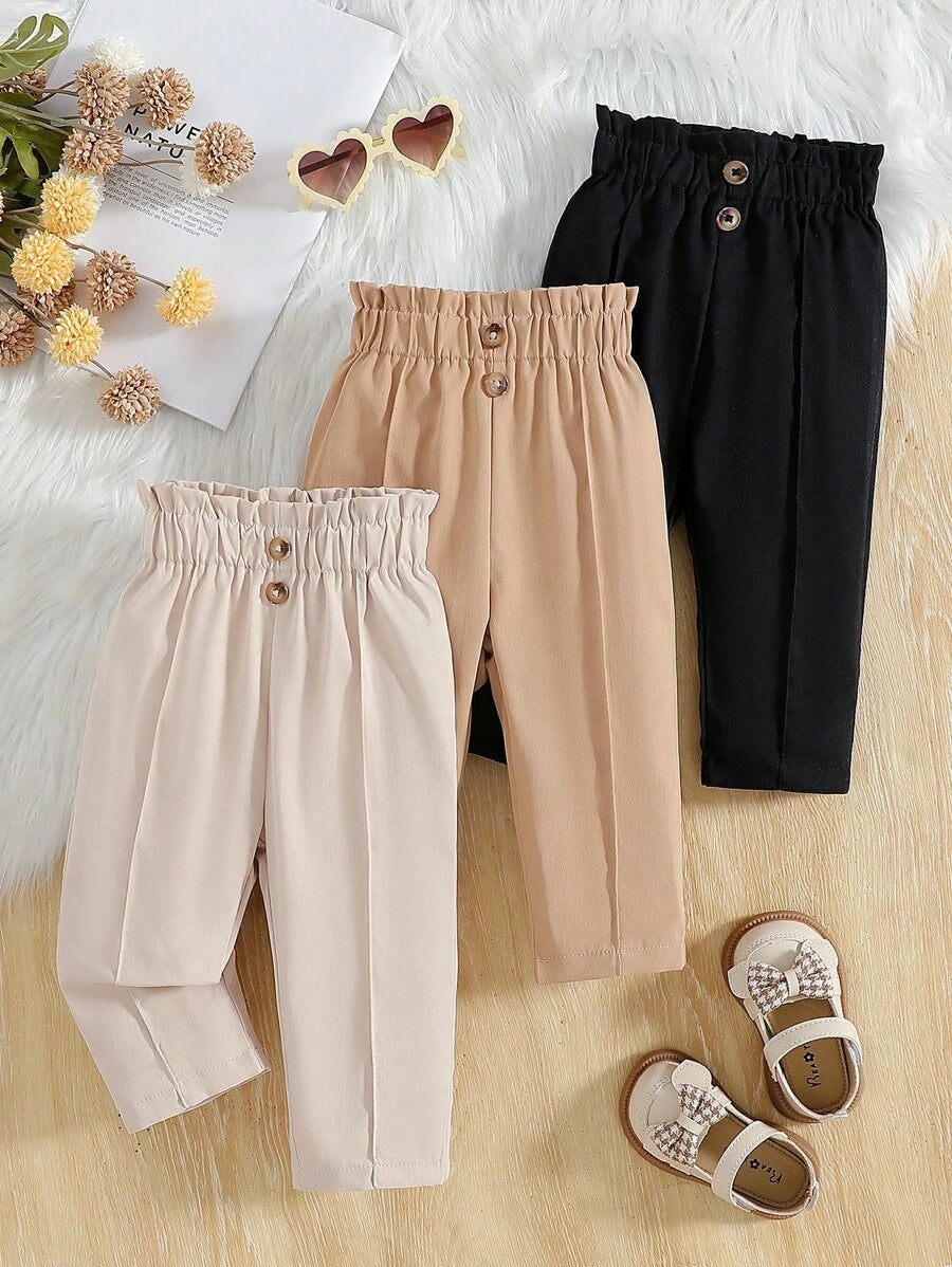 3pcs Girls Paper-Bag Waist Tapered Trousers Set - Blush | 21 Centur...