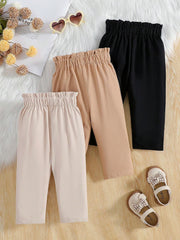 3pcs Girls Paper-Bag Waist Tapered Trousers Set - Blush | 21 Centur...