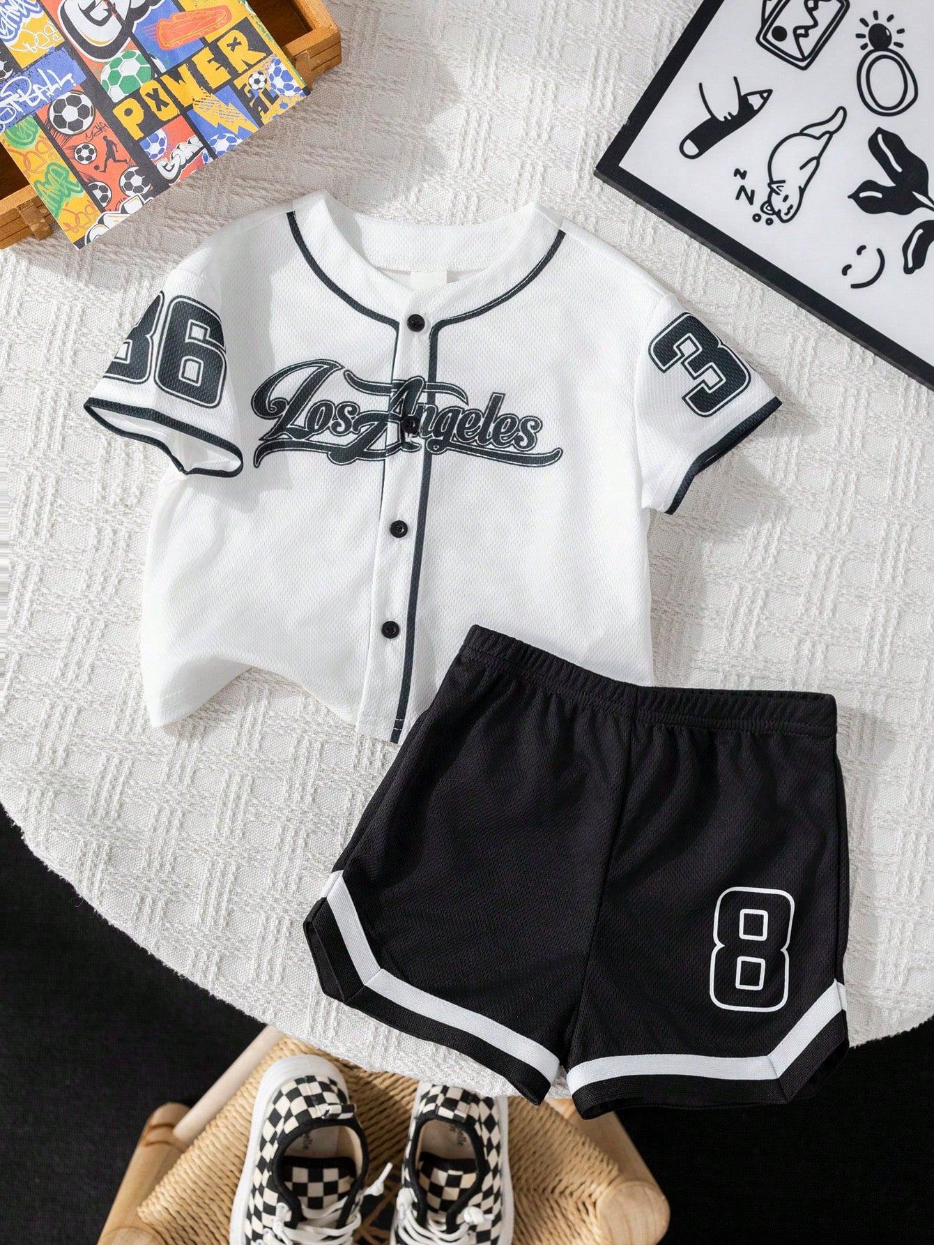 2pcs Boys Los Angeles Baseball Jersey & Shorts Set - Ivory