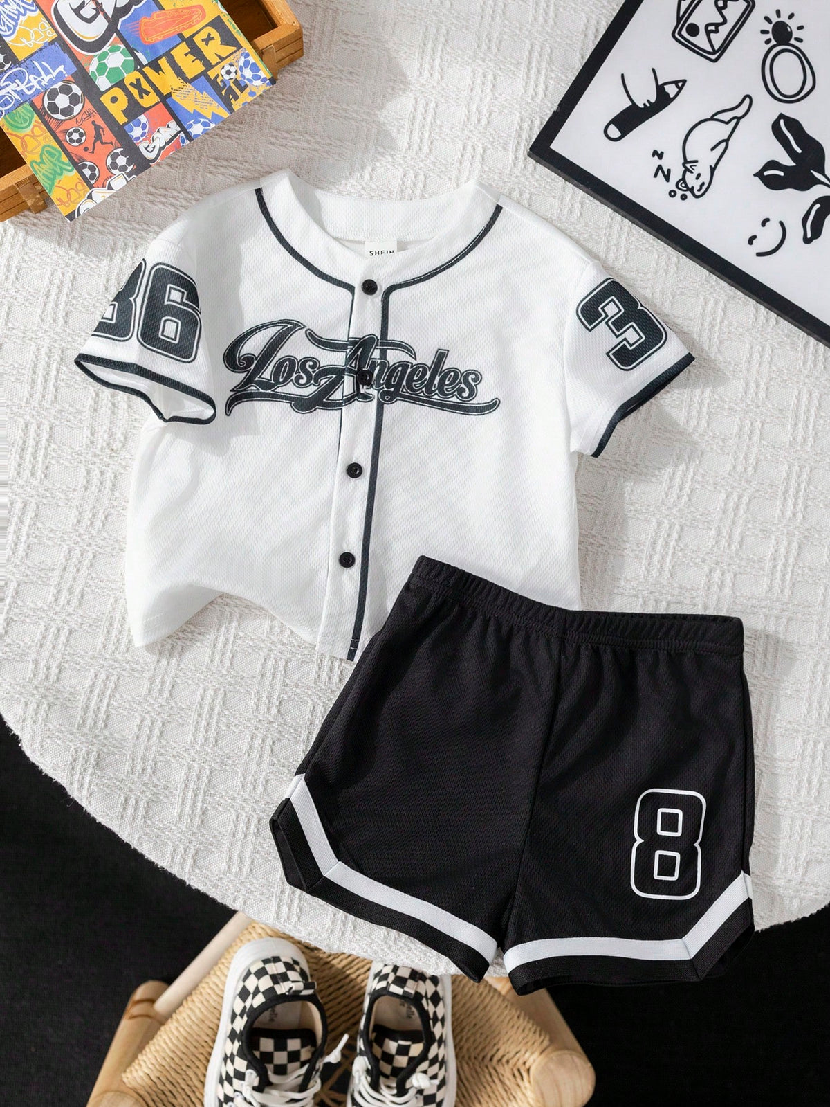 2pcs Boys Los Angeles Baseball Jersey & Shorts Set - Ivory