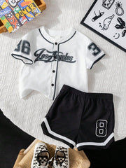 2pcs Boys Los Angeles Baseball Jersey & Shorts Set - Ivory