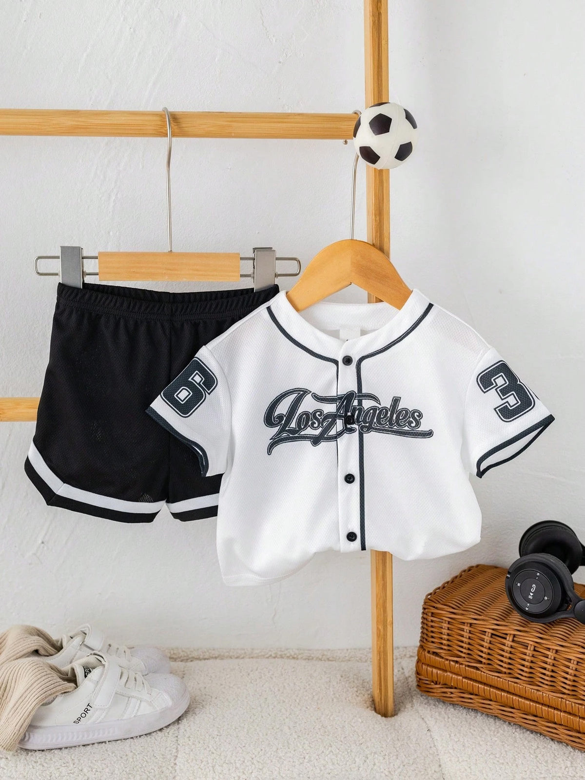 2pcs Boys Los Angeles Baseball Jersey & Shorts Set - Ivory