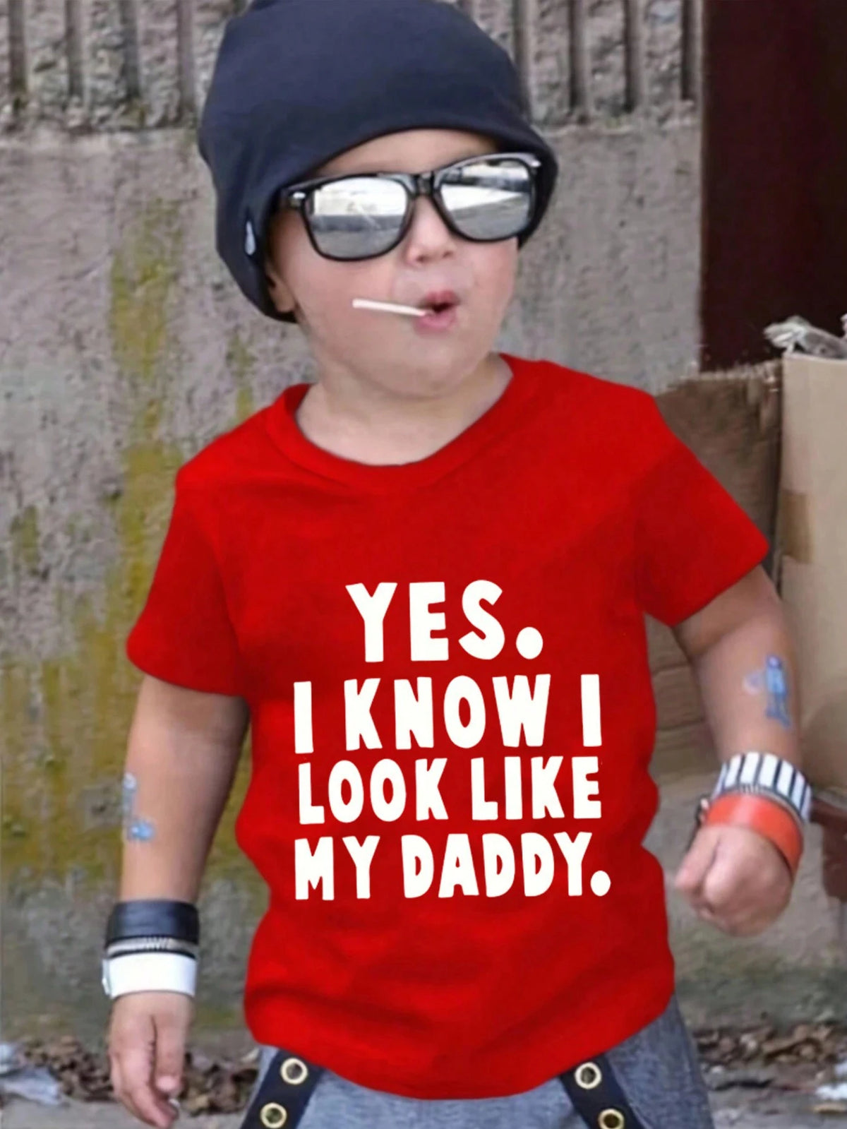 Little Boys 'Look Like My Daddy' Slogan Tee - Scarlet