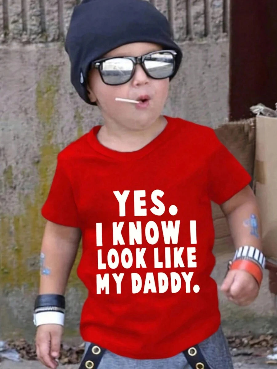 Little Boys 'Look Like My Daddy' Slogan Tee - Scarlet