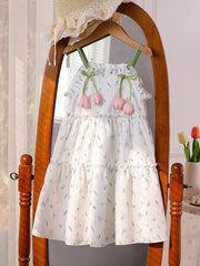 Girls Tulip Appliqué Ditsy Floral Tiered Sundress - Ivory