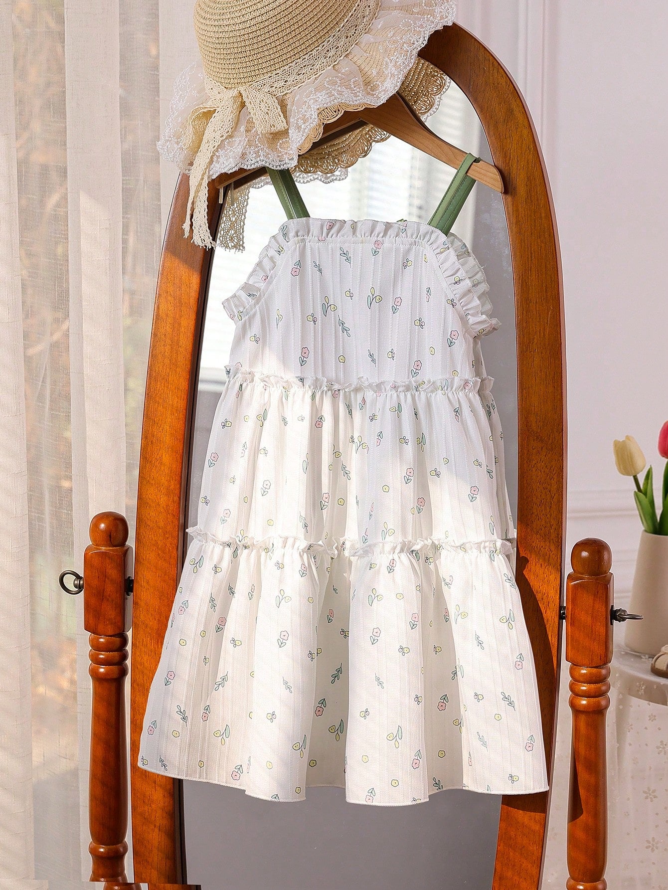 Girls Tulip Appliqué Ditsy Floral Tiered Sundress - Ivory