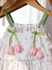 Girls Tulip Appliqué Ditsy Floral Tiered Sundress - Ivory