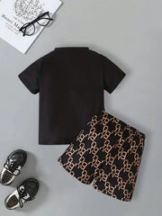 2pcs Boys Monogram Crossbody Print Tee & Shorts Set - Onyx
