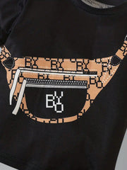 2pcs Boys Monogram Crossbody Print Tee & Shorts Set - Onyx