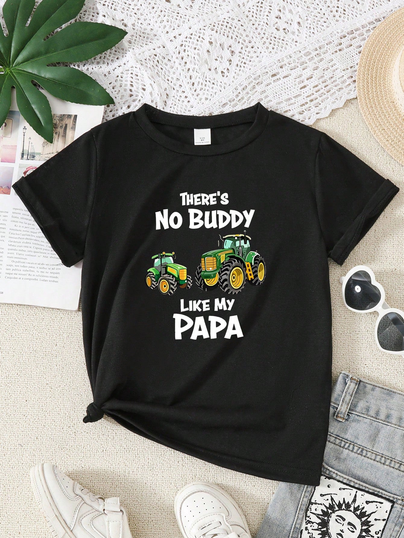 Boys Tractor Graphic Slogan Crew Neck Tee - Onyx