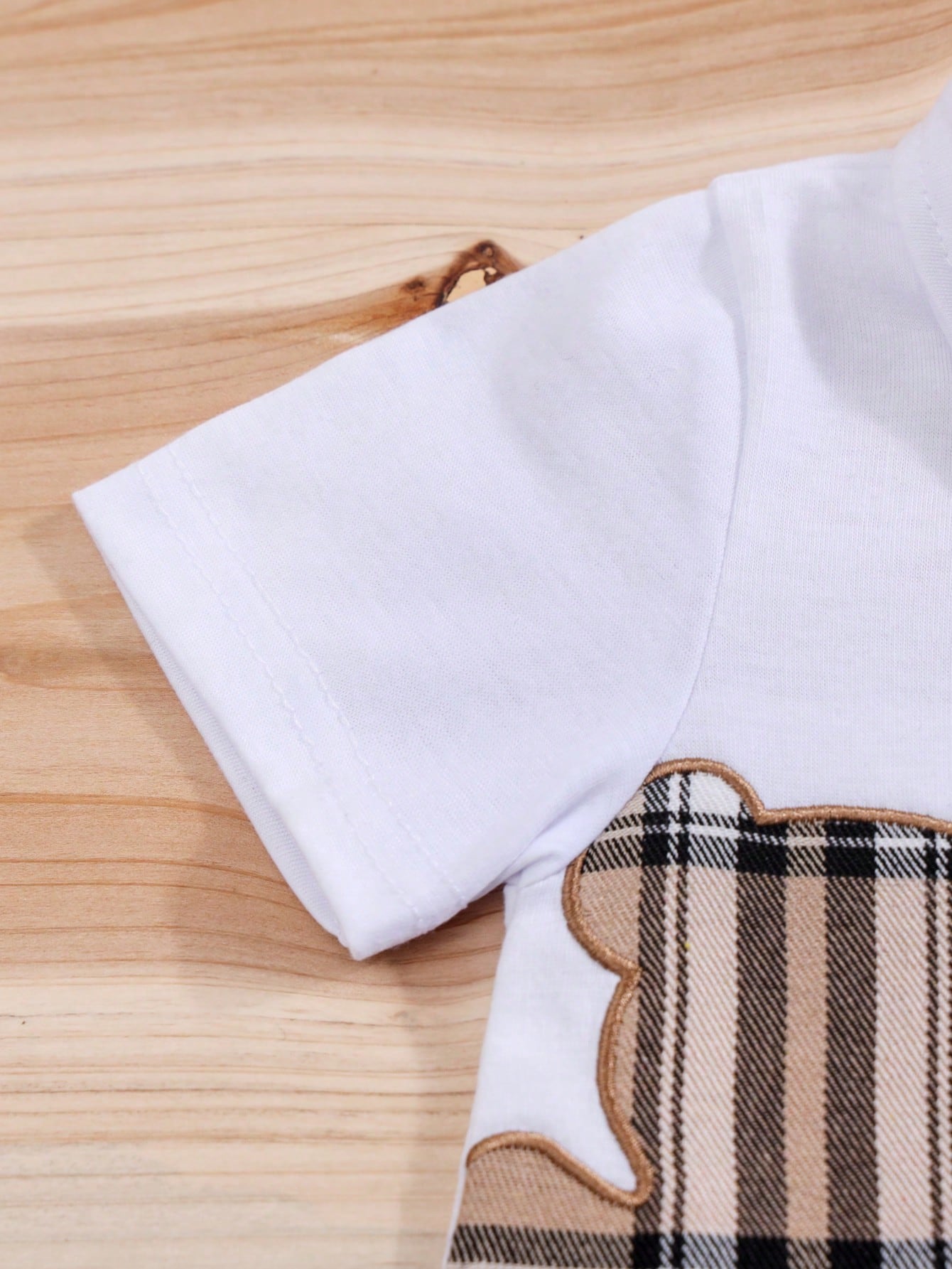 2pcs Baby Boys Plaid Bear Appliqué Romper & Bib Shorts Set - Ivory ...
