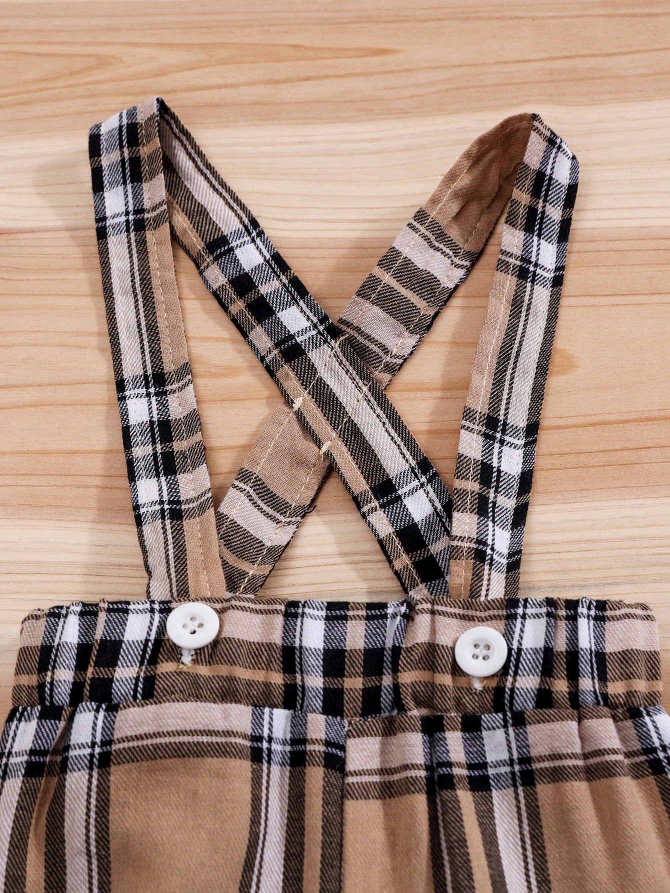 2pcs Baby Boys Plaid Bear Appliqué Romper & Bib Shorts Set - Ivory ...