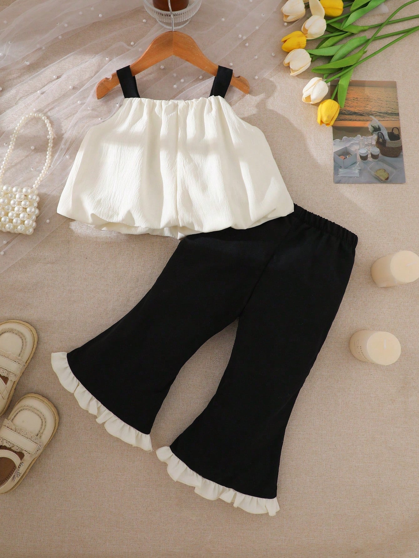 2pcs Girls Bow-Embellished Cami Top & Flare Pants Set - Ivory | 21 ...