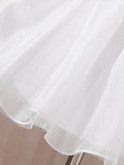 Girls Puff Sleeve Organza Bow Fit & Flare Dress - Ivory | 21 Centur...