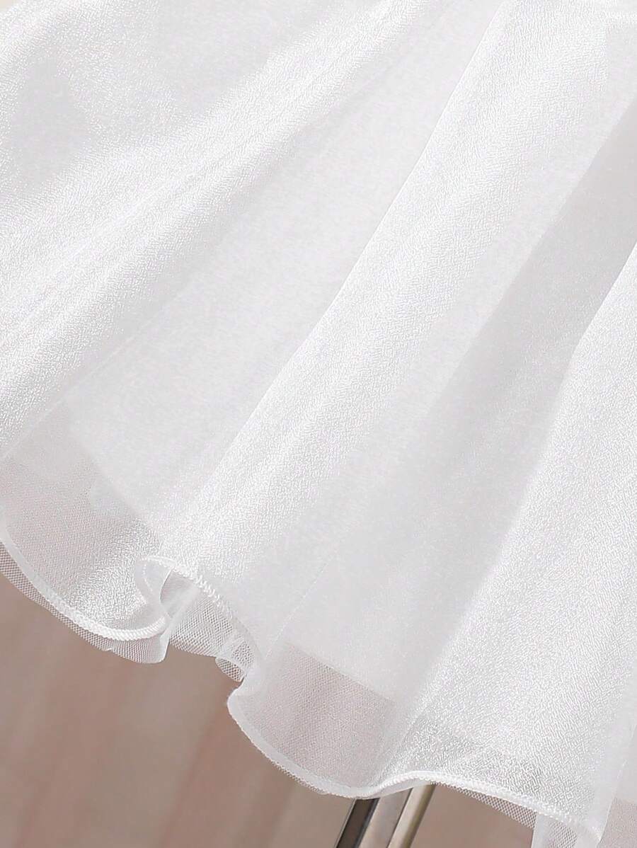 Girls Puff Sleeve Organza Bow Fit & Flare Dress - Ivory | 21 Centur...