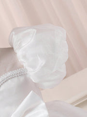 Girls Puff Sleeve Organza Bow Fit & Flare Dress - Ivory | 21 Centur...