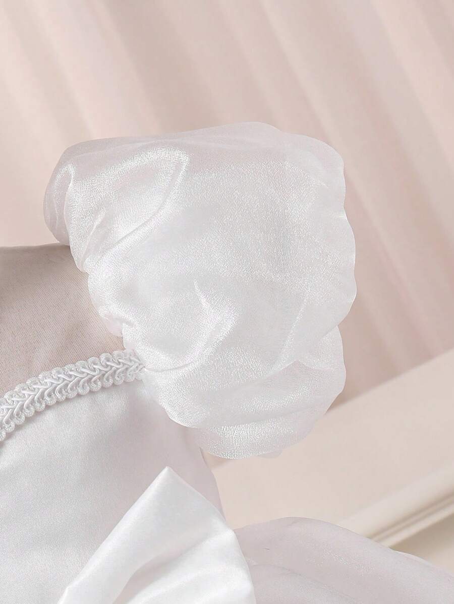 Girls Puff Sleeve Organza Bow Fit & Flare Dress - Ivory | 21 Centur...
