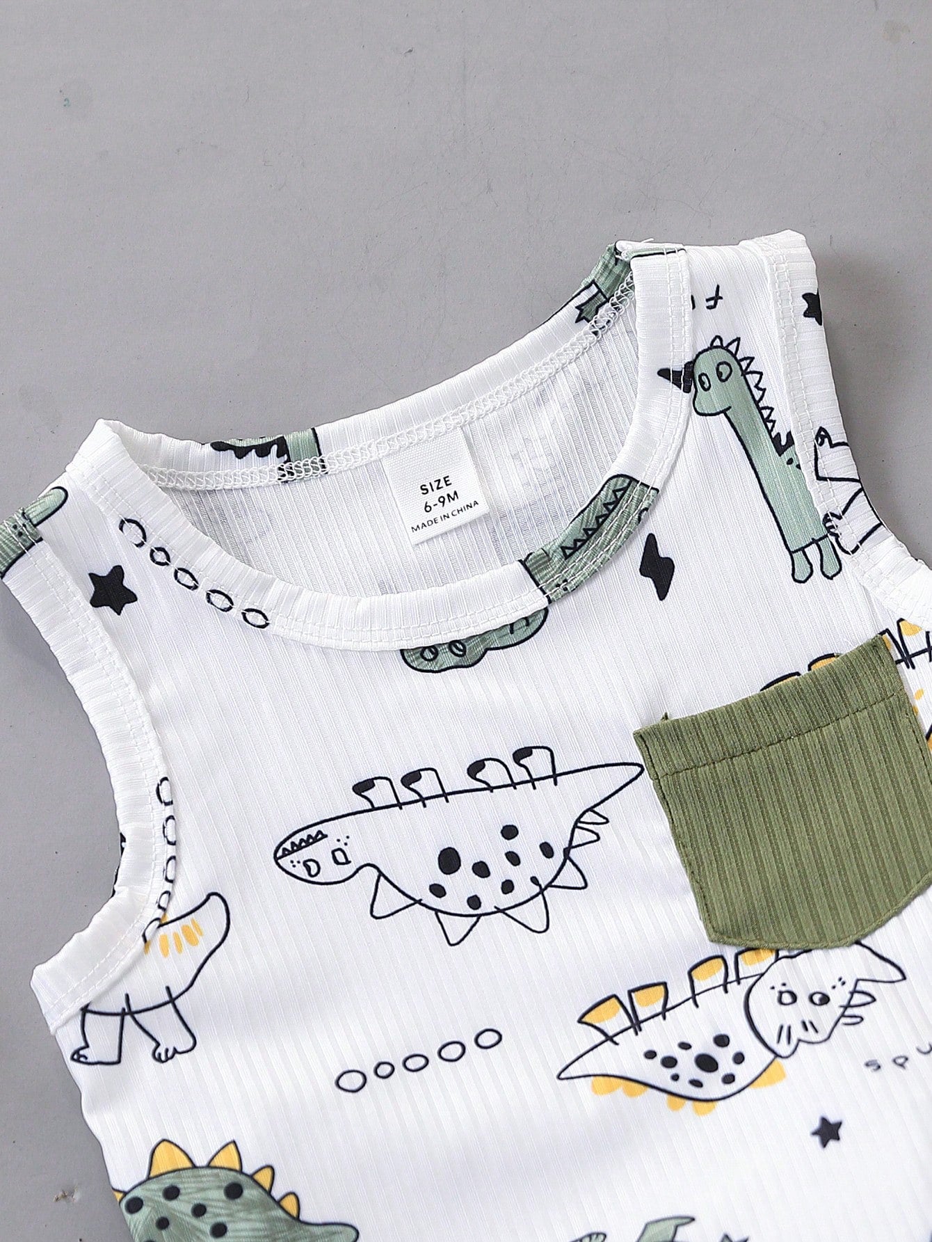 Boys Dino Print Ribbed Tank Top & Shorts Set - Isabelline