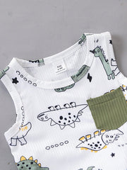 Boys Dino Print Ribbed Tank Top & Shorts Set - Isabelline
