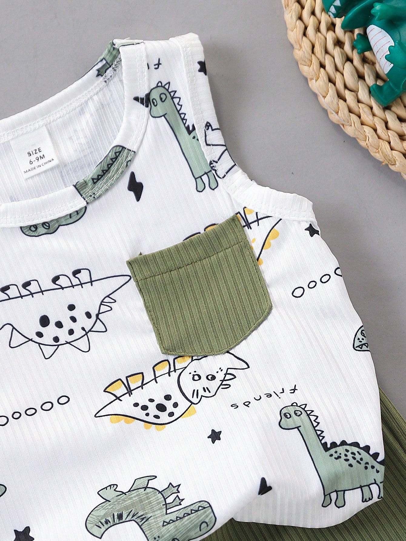 Boys Dino Print Ribbed Tank Top & Shorts Set - Isabelline