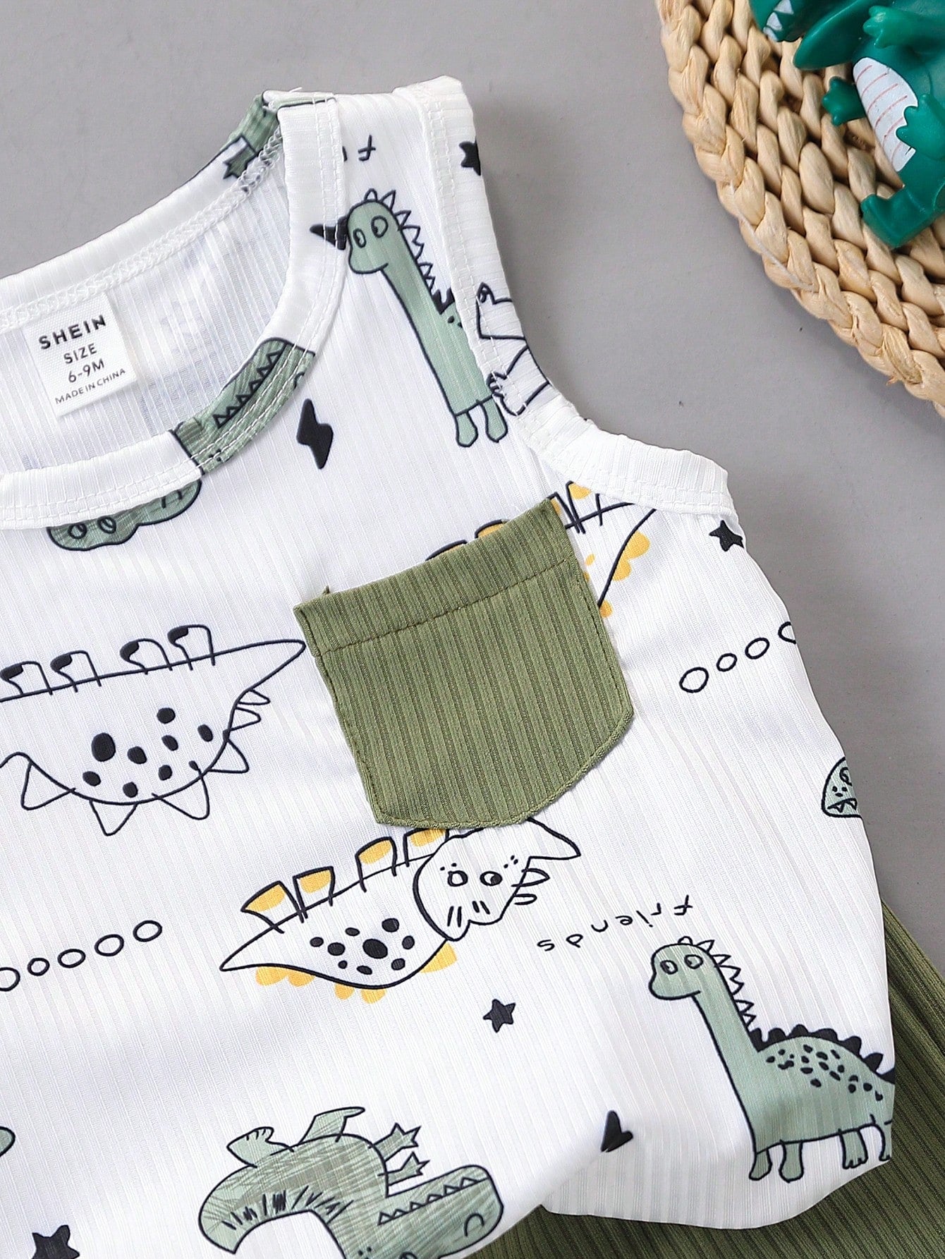Boys Dino Print Ribbed Tank Top & Shorts Set - Isabelline