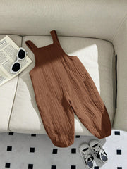 Baby Boys Textured Cotton Bib Overall - Cognac
