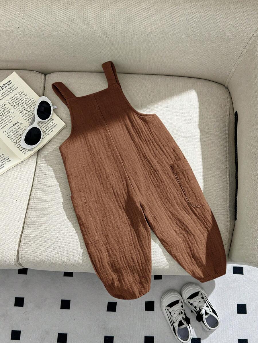 Baby Boys Textured Cotton Bib Overall - Cognac