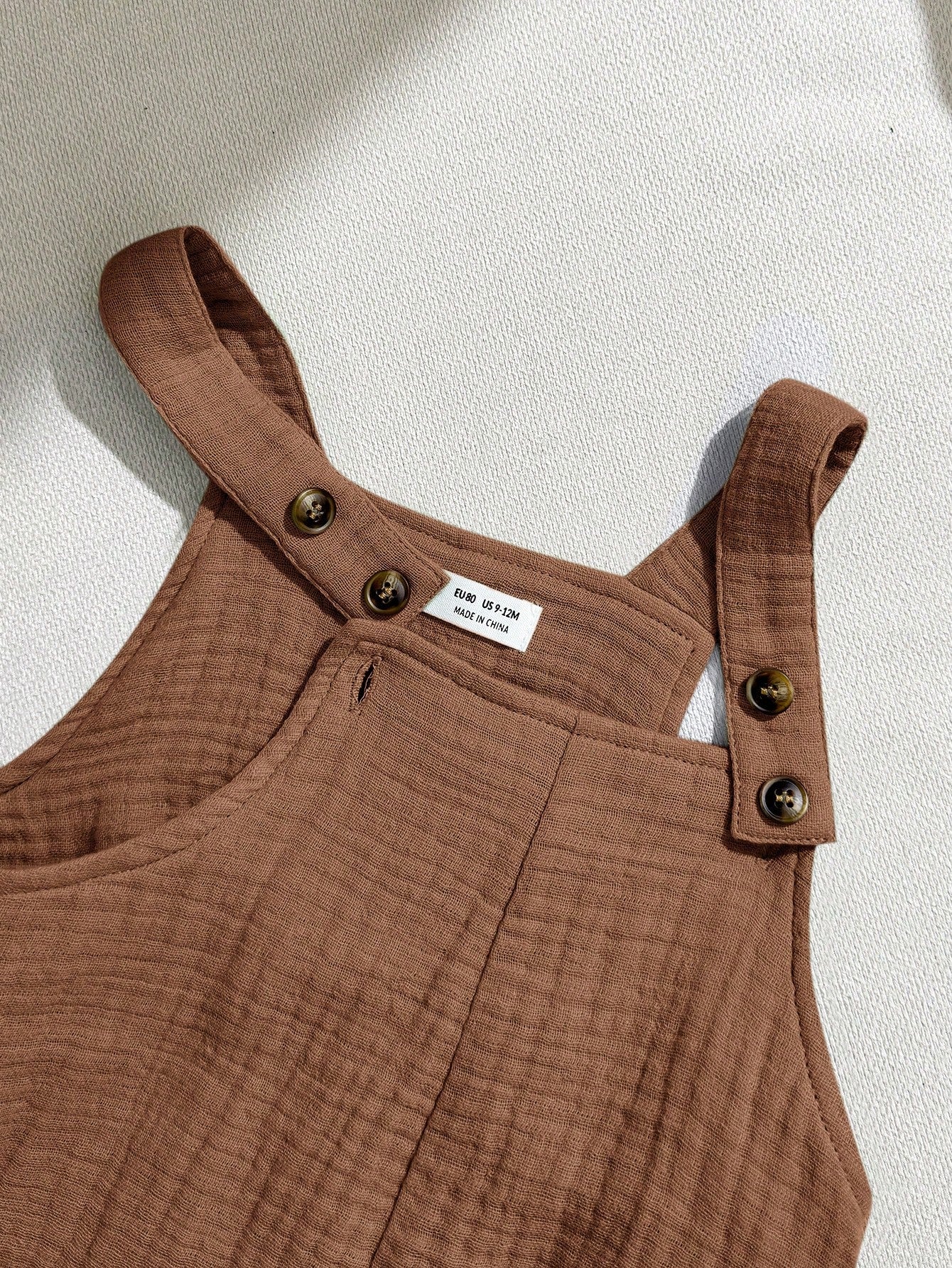 Baby Boys Textured Cotton Bib Overall - Cognac