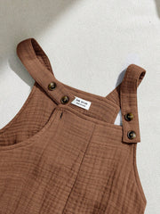 Baby Boys Textured Cotton Bib Overall - Cognac