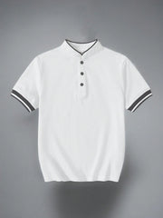 Boys Contrast Tipped Stand Collar Henley Polo - Ivory | 21 Century ...