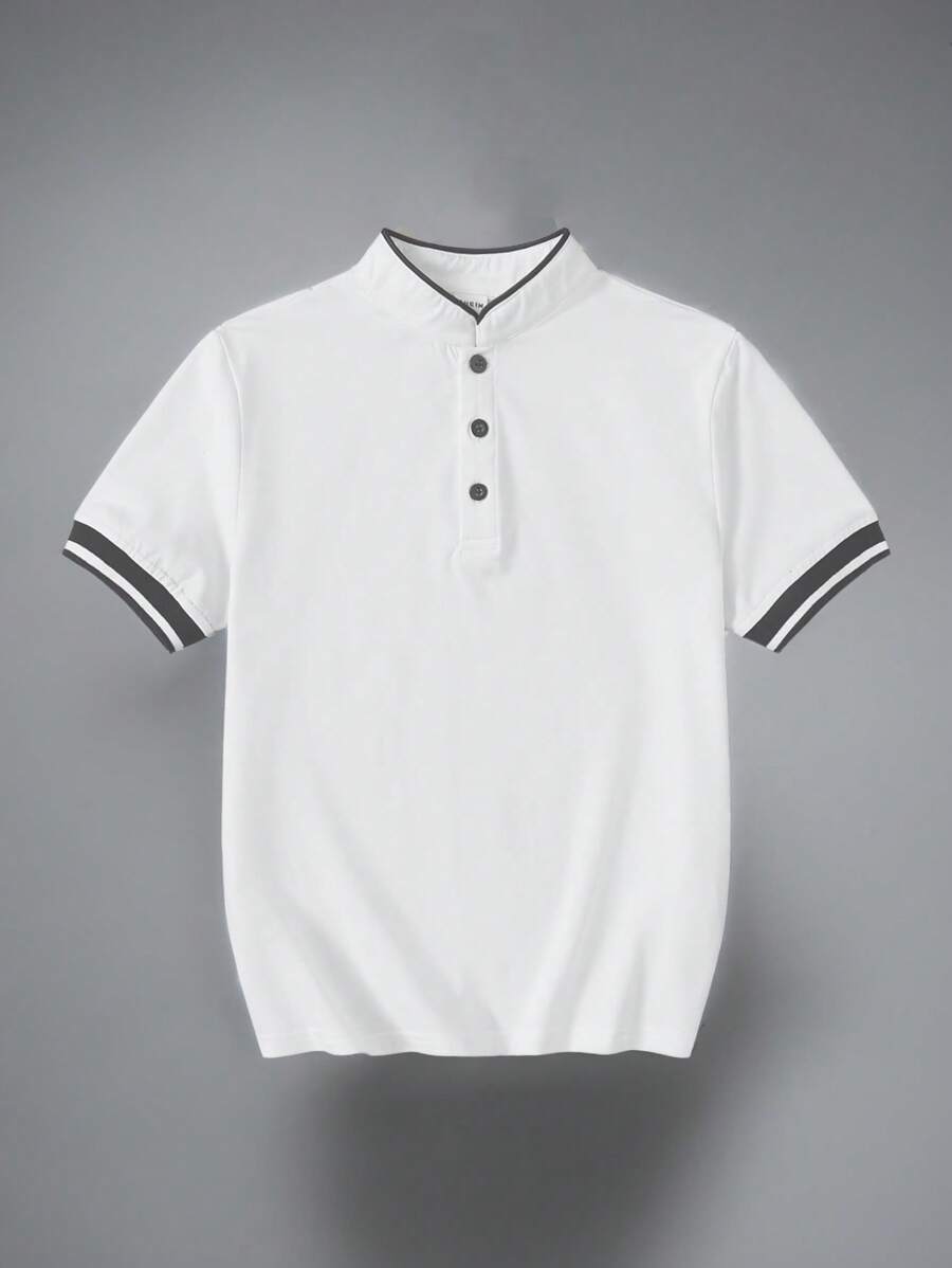 Boys Contrast Tipped Stand Collar Henley Polo - Ivory | 21 Century ...