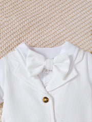 3pcs Baby Boys Waffle Vest Bodysuit & Shorts Set - Ivory | 21 Centu...