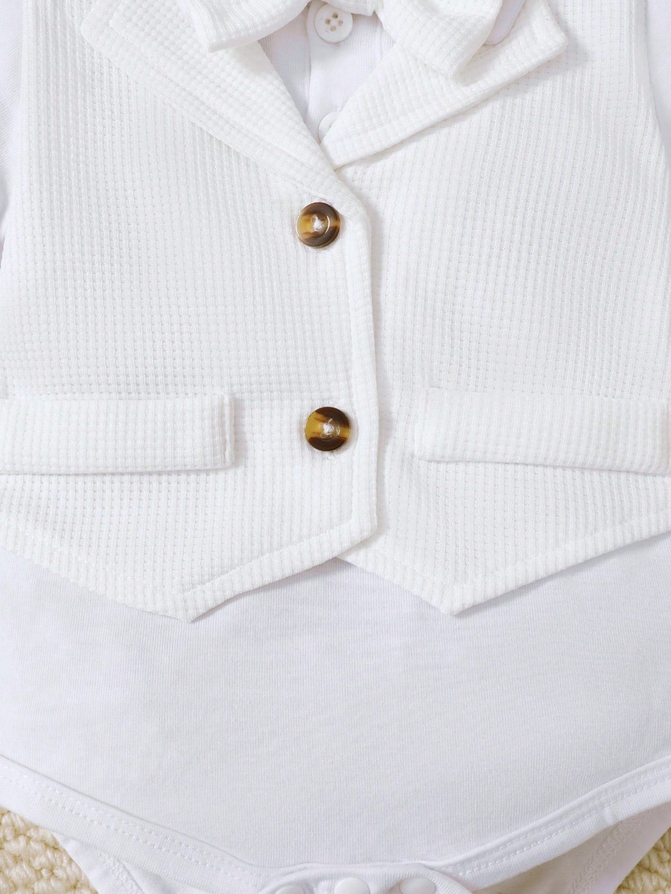 3pcs Baby Boys Waffle Vest Bodysuit & Shorts Set - Ivory | 21 Centu...