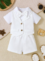 3pcs Baby Boys Waffle Vest Bodysuit & Shorts Set - Ivory | 21 Centu...