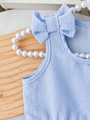 2pcs Girls Bow Shoulder Peplum Top & Wide-Leg Pants Set - Periwinkl...