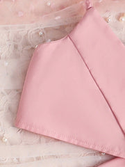 2pcs Little Girls Tie-Strap Crop Top & Wide-Leg Trousers Set - Blush