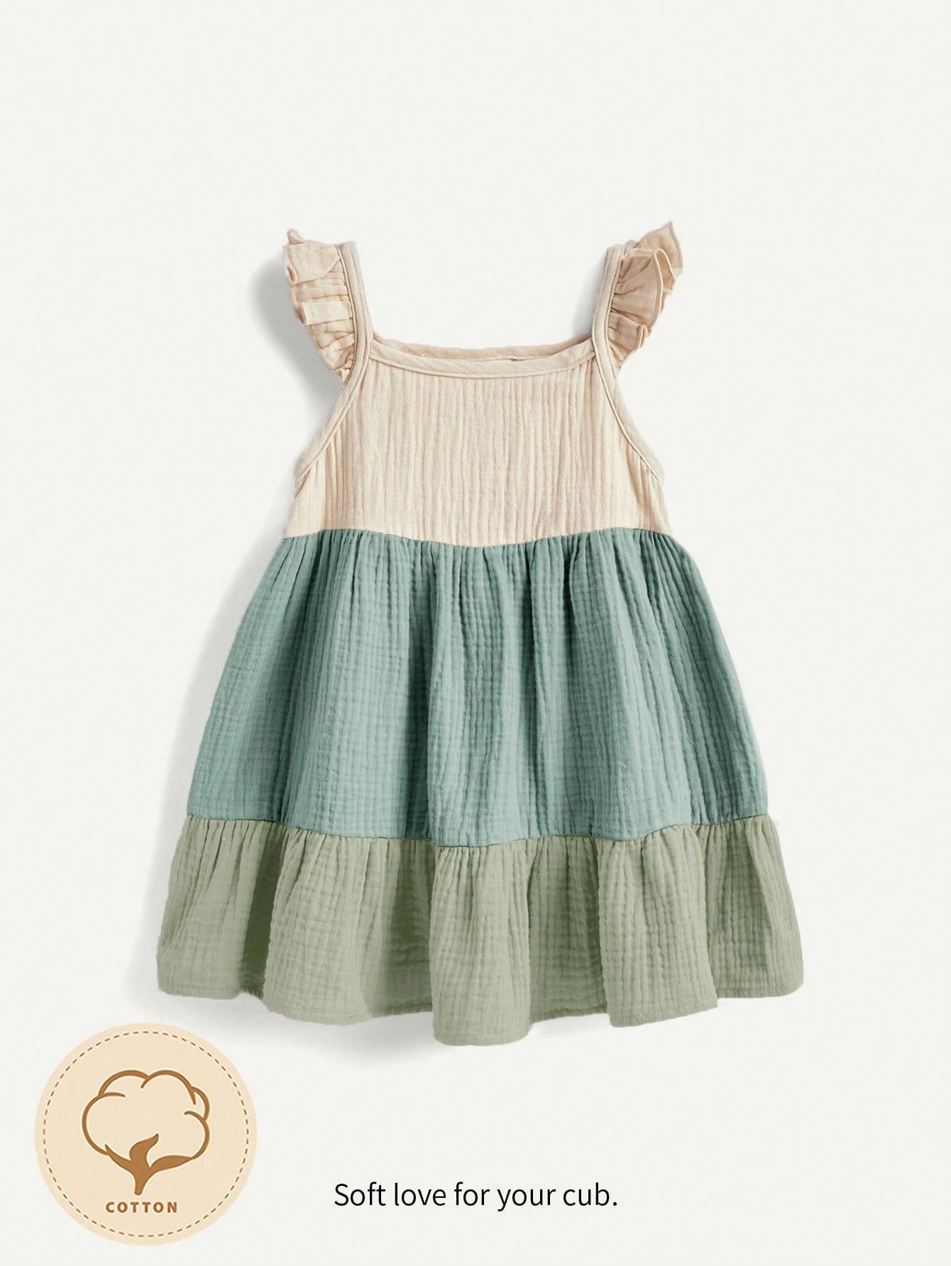 Baby Girls Colorblock Tiered Ruffle Smock Dress - Sage