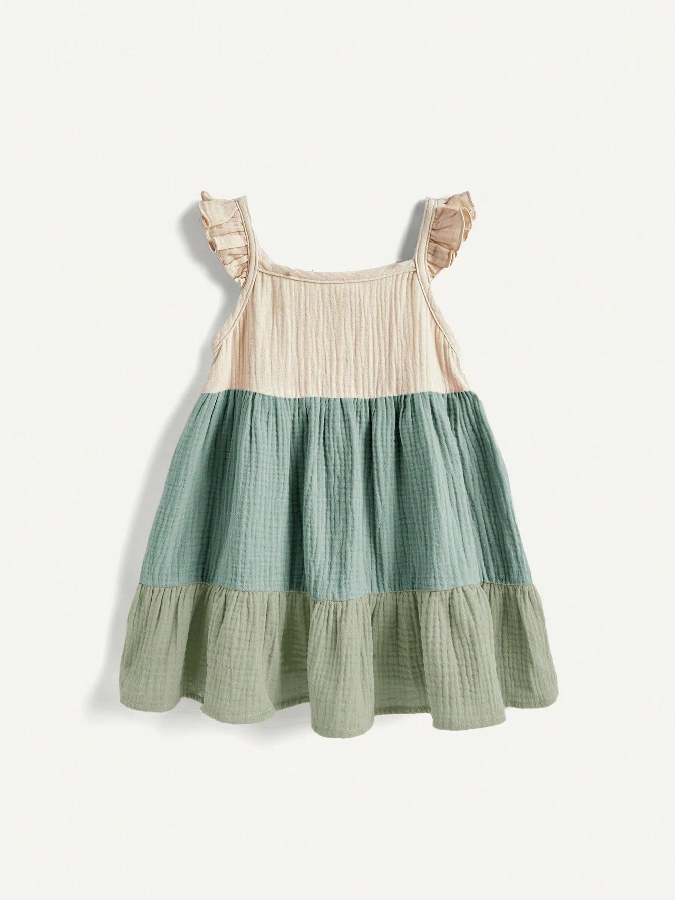 Baby Girls Colorblock Tiered Ruffle Smock Dress - Sage