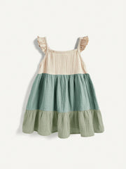 Baby Girls Colorblock Tiered Ruffle Smock Dress - Sage