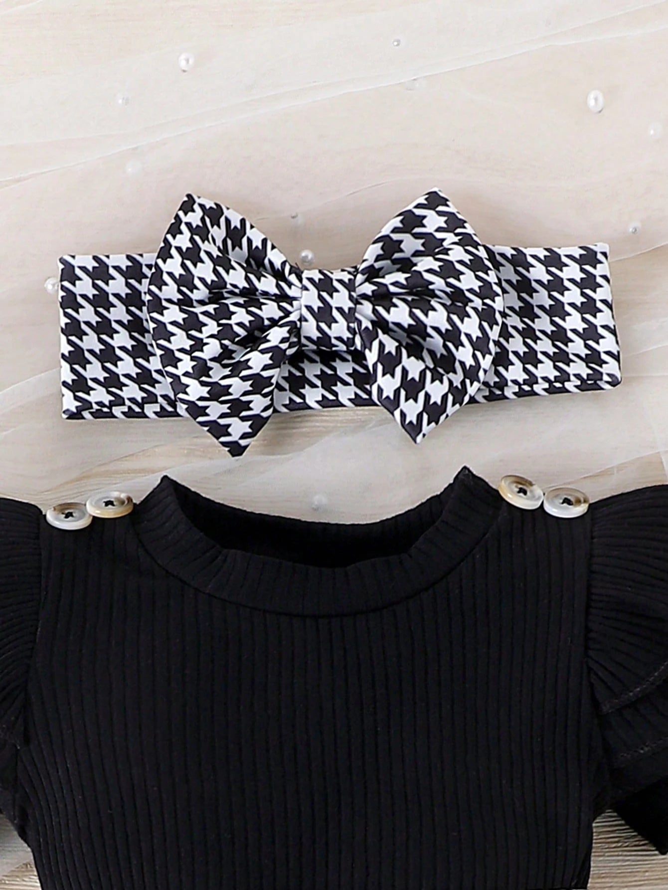 Baby Girls Houndstooth Ruffle Bodysuit Gift Set - Onyx
