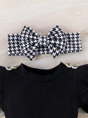 Baby Girls Houndstooth Ruffle Bodysuit Gift Set - Onyx