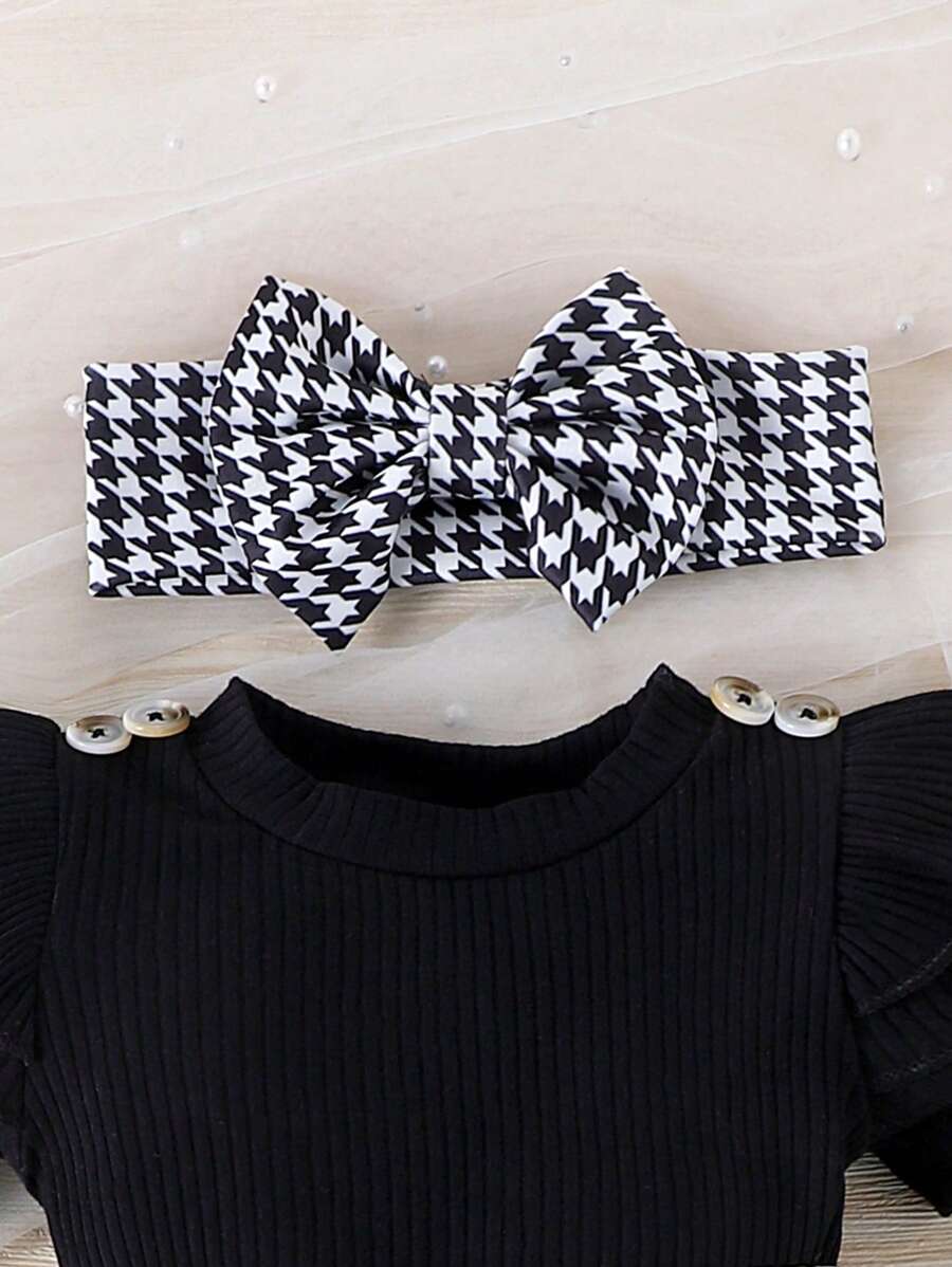 Baby Girls Houndstooth Ruffle Bodysuit Gift Set - Onyx