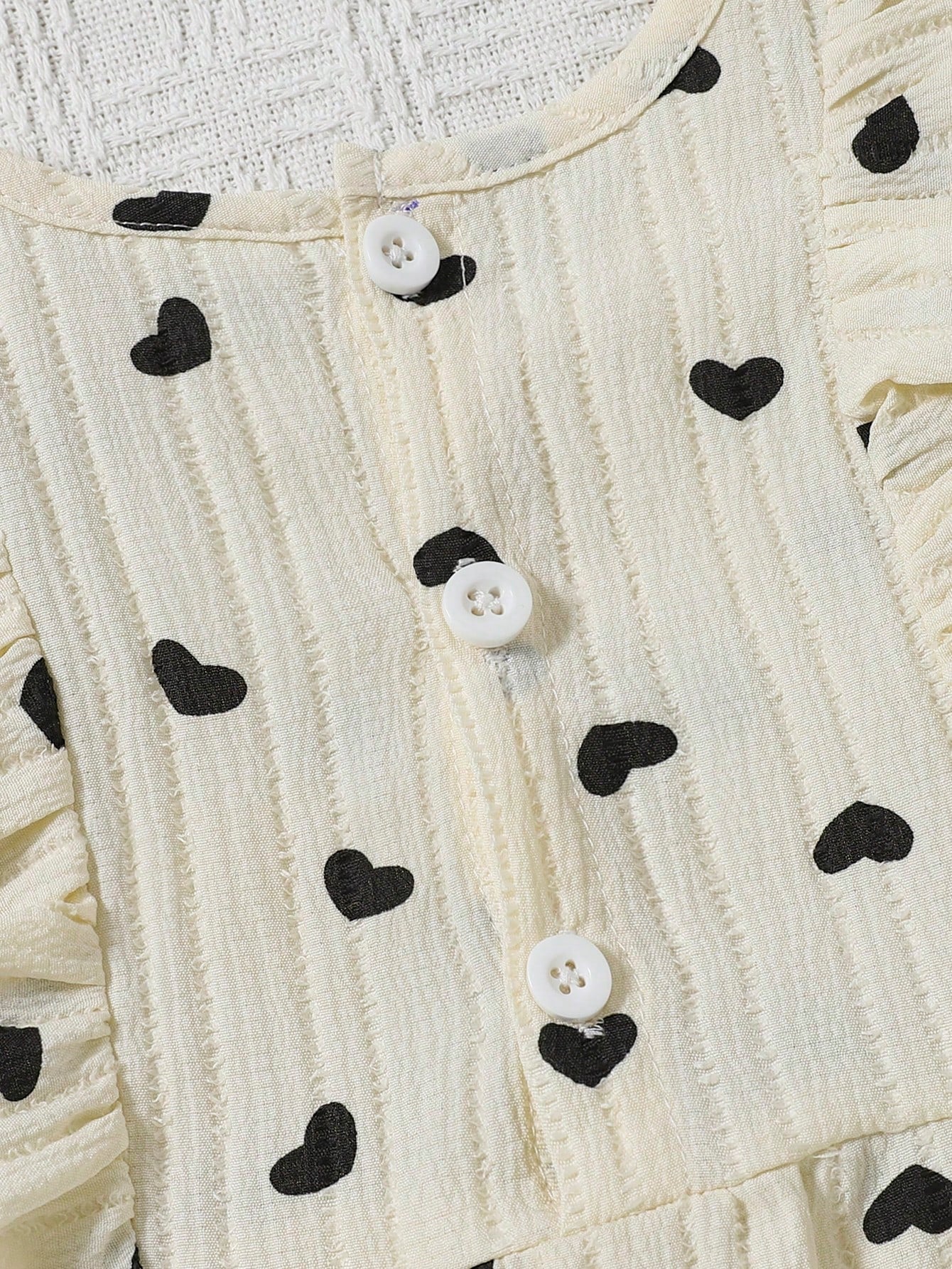 Girls Heart Print Ruffle Sleeveless Romper & Hat - Ivory