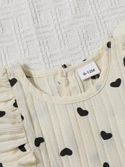 Girls Heart Print Ruffle Sleeveless Romper & Hat - Ivory