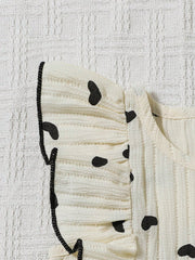 Girls Heart Print Ruffle Sleeveless Romper & Hat - Ivory