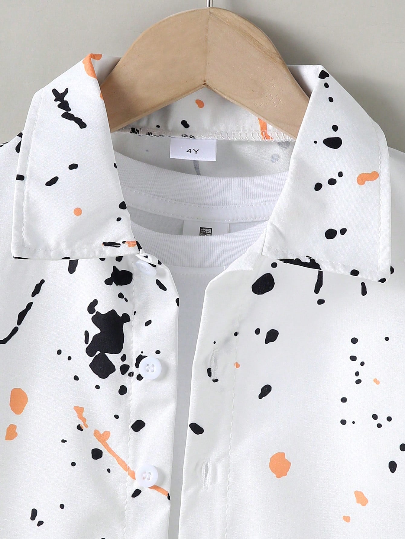 2pcs Boys Ink Splash Print Shirt & Shorts Set - Ivory