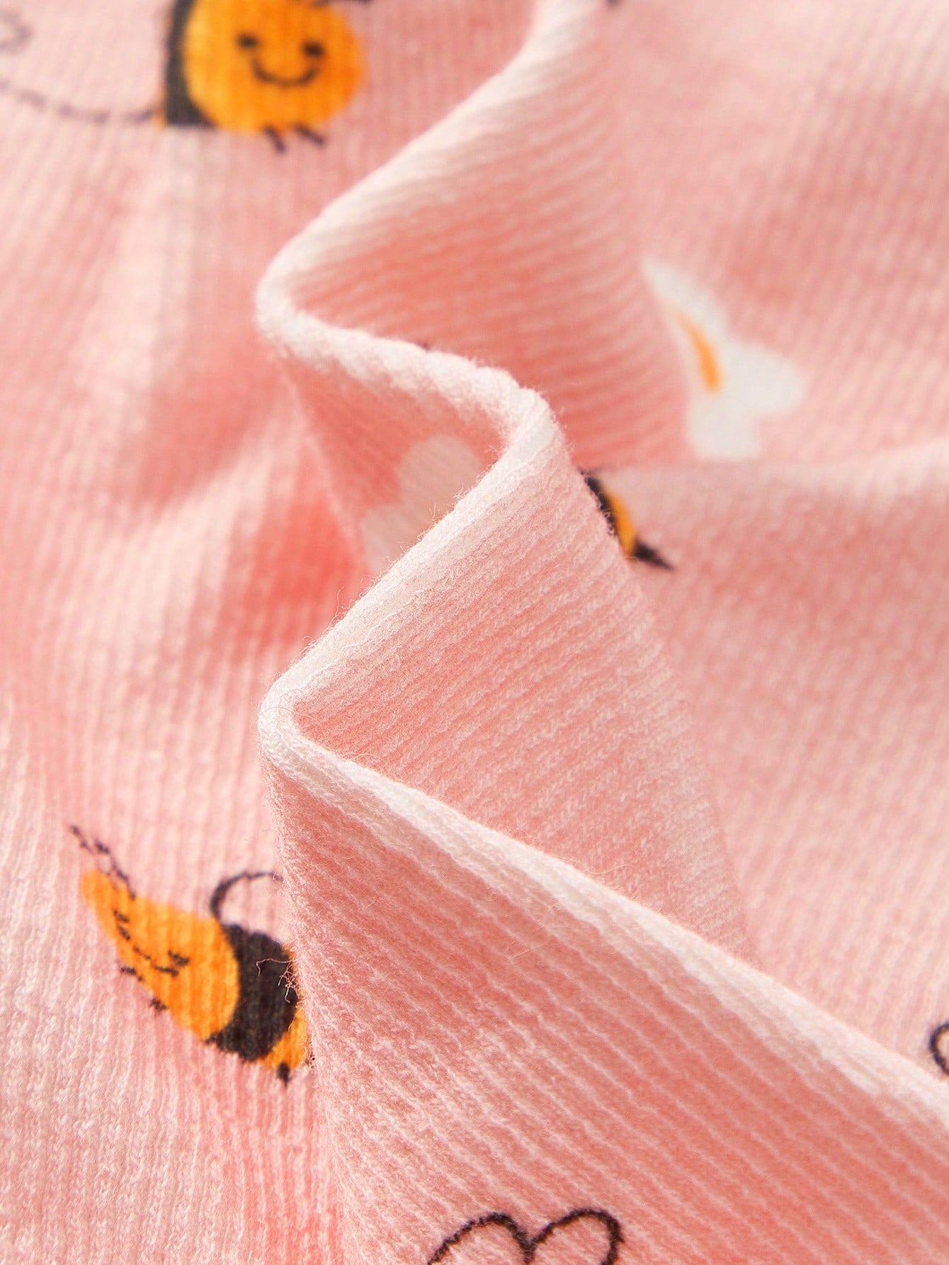 2pcs Girls Bee & Daisy Print Ribbed Knit Tee & Shorts Set - Blush